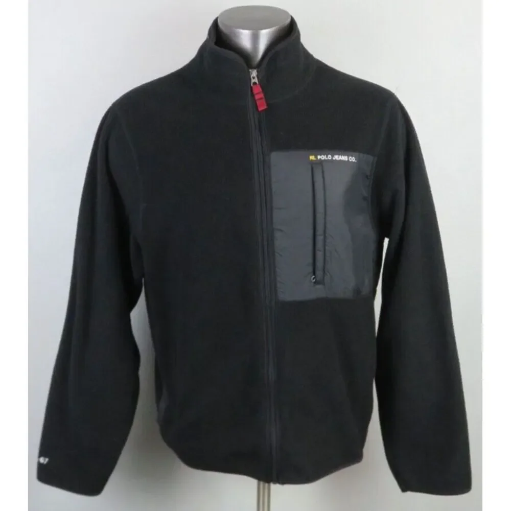 Vintage Polo Jeans Co Ralph Lauren Black Full Zip Jacket Fleece Size XL Y2K Norm